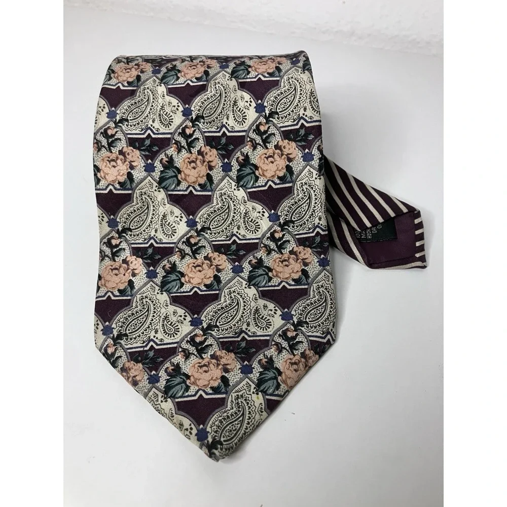 Hunting Horn J. Riggings 100% Silk Made in USA Necktie Tie Floral Stripe Pattern